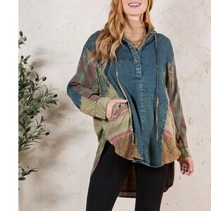 YOUNG THREADS/ Boho/Western Denim Patchwork Tunic